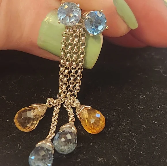 14K Vintage Briolette Blue and Orange Topaz AAA Quality 4 Grams - Picture 2 of 9